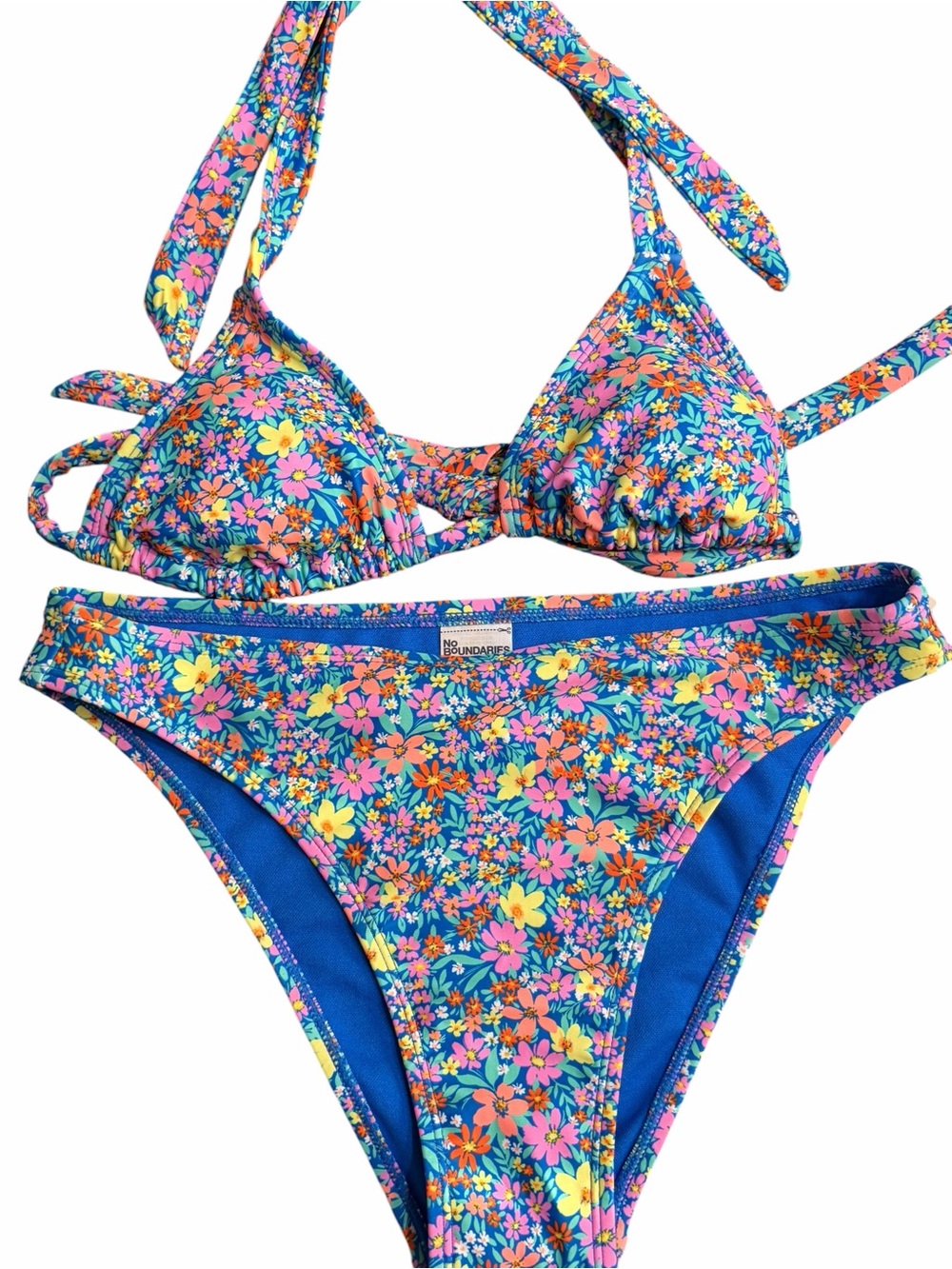 No Boundaries Floral Bikini Top in Blue with Multicolor Flowers